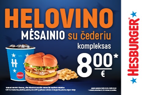 Helovino mėsainio su čederiu kompleksas 8.00 Eur