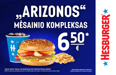 „Arizonos“ mėsainio kompleksas 6.50 Eur.