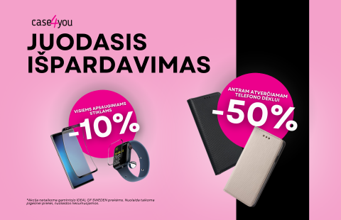 Perkant vieną atverčiamą telefono dėklą, antram -50%. Visiems apsauginiams stiklams -10%