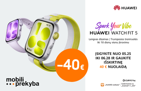MOBILI PREKYBA | Huawei Watch Fit 5 – tik 159 EUR